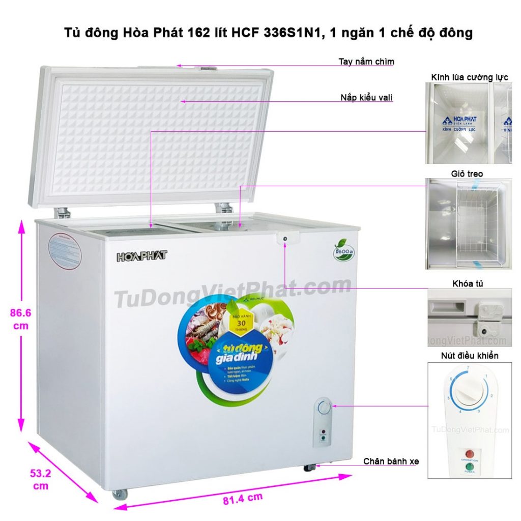 Tủ đông Hòa Phát 162 lít HCF 336S1N1, 1 ngăn 1 chế độ đông